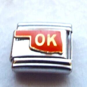 Orange enamel state of Oklahoma 9mm stainless steel Italian charm bracelet link